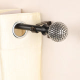 Silver Stud Ball Extendable Curtain Rod Black 25MM (Hardware Included) - The Decor Mart
