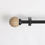 Wicker Weave Finial Extendable Curtain Rod Black 25MM (Hardware Included) - The Decor Mart