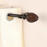Brown Tusky Wood Finial Extendable Curtain Rod Black 25MM (Hardware Included) - The Decor Mart