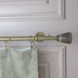 Tapered Natural Wooden Finial Extendable Single Double Curtain Rod Gold 19MM (Hardware Included) - The Decor Mart