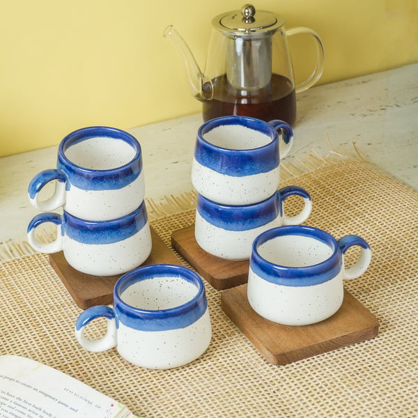 Blue Glazed Ceramic Tea Cups Set of 6