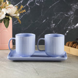 Combed Mug Set with Tray- Lilac (Set of 2)