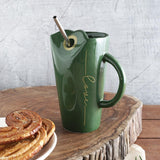 Ceramic Glazed Straw Mug- Green - The Decor Mart