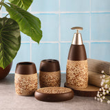 Ceramic Emboss Bath Accessory Set- Brown