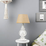 Carved White Wood Table Lamp With Shade (Bulb Included) - The Decor Mart