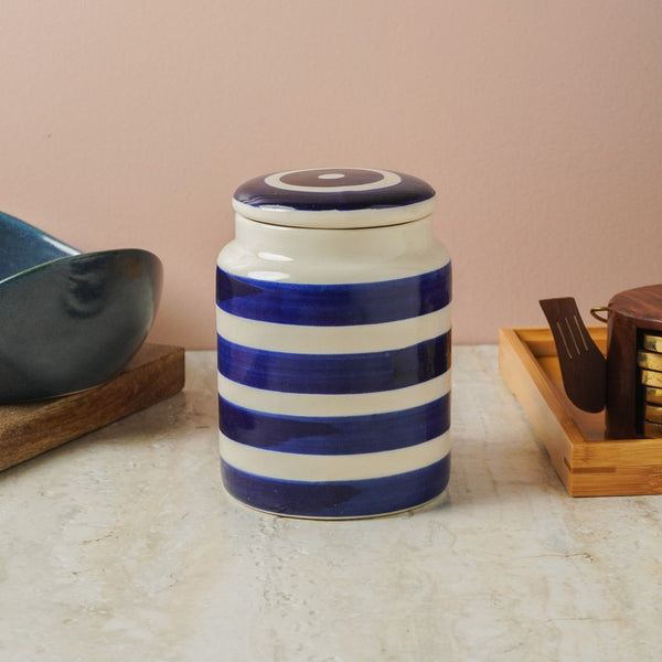 Blue  Striped Storage Jar