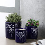 Ceramic Folk Art Planter- Blue - The Decor Mart