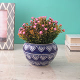 Worli Art Round Ceramic Planter- Dark Blue