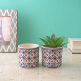 Floral Geometric Ceramic Planter- Set of 2