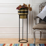 Metal Gold Black Planter With Stand- M - The Decor Mart
