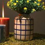 Blue Checked Vertical Ceramic Vase