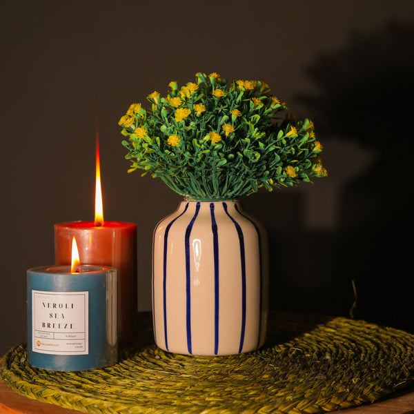 Blue Striped Vertical Ceramic Vase