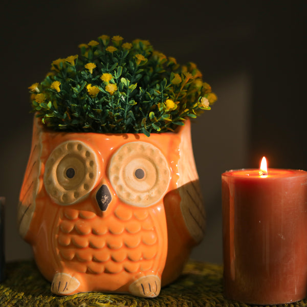 Small Ceramic Owl Planter- Yellow