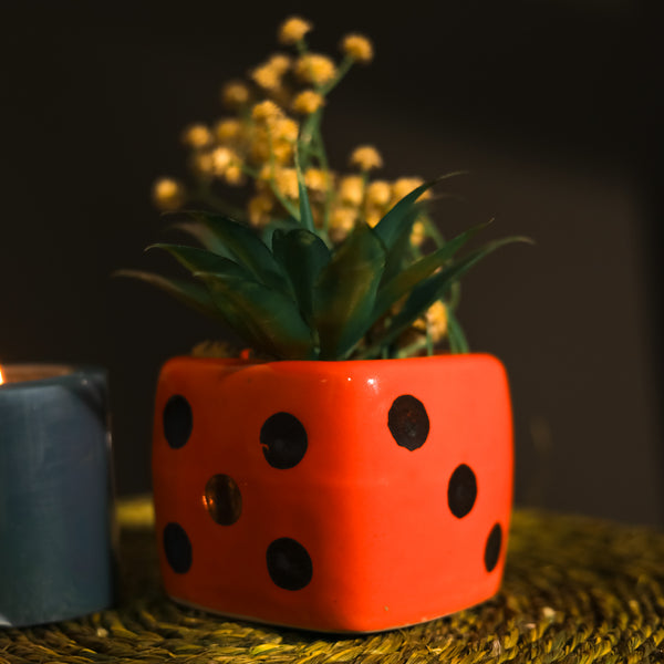 Dice Ceramic Planter- Red