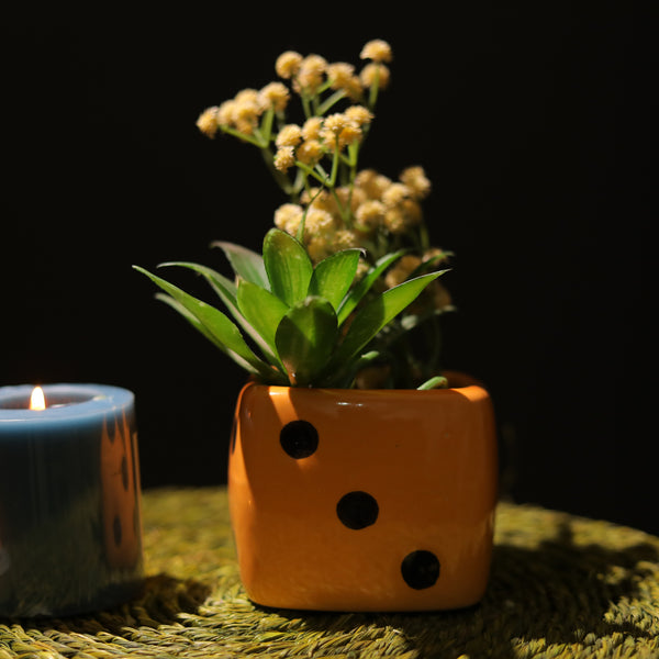 dice plant pot Dice Ceramic Planter- Orange – The Decor Mart