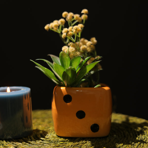 Dice Ceramic Planter- Orange