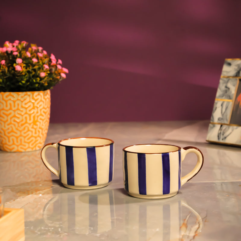 Striped Ceramic Tea Cups (Blue)