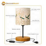 Decorative Wooden Base Table Lamp with Printed Shade – Modern Bedside Light for Home & Office(Bulb Included)