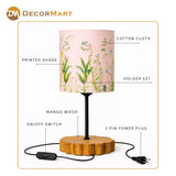Decorative Wooden Base Table Lamp with Printed Shade – Modern Bedside Light for Home & Office(Bulb Included)