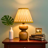 Decorative Wooden Base Table Lamp with Lampshade – Modern Bedside Light for Home & Office(Bulb Included)