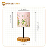 Decorative Wooden Base Table Lamp with Printed Shade – Modern Bedside Light for Home & Office(Bulb Included)