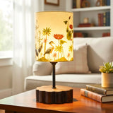 Decorative Wooden Base Table Lamp with Printed Shade – Modern Bedside Light for Home & Office(Bulb Included)