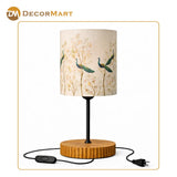 Decorative Wooden Base Table Lamp with Printed Shade – Modern Bedside Light for Home & Office(Bulb Included)