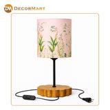 Decorative Wooden Base Table Lamp with Printed Shade – Modern Bedside Light for Home & Office(Bulb Included)