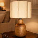 Decorative Wooden Base Table Lamp with Lampshade – Modern Bedside Light for Home & Office(Bulb Included)