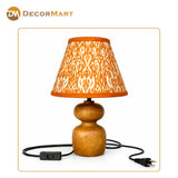 Decorative Wooden Base Table Lamp with Lampshade – Modern Bedside Light for Home & Office(Bulb Included)