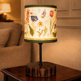 Decorative Wooden Base Table Lamp with Printed Shade – Modern Bedside Light for Home & Office(Bulb Included)