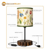 Decorative Wooden Base Table Lamp with Printed Shade – Modern Bedside Light for Home & Office(Bulb Included)