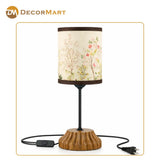 Decorative Wooden Base Table Lamp with Printed Shade – Modern Bedside Light for Home & Office(Bulb Included)