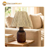Decorative Wooden Base Table Lamp with Lampshade – Modern Bedside Light for Home & Office(Bulb Included)