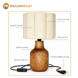 Decorative Wooden Base Table Lamp with Lampshade – Modern Bedside Light for Home & Office(Bulb Included)