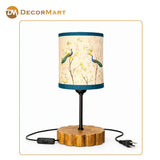 Decorative Wooden Base Table Lamp with Printed Shade – Modern Bedside Light for Home & Office(Bulb Included)