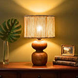 Decorative Wooden Base Table Lamp with Lampshade – Modern Bedside Light for Home & Office(Bulb Included)