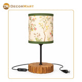 Decorative Wooden Base Table Lamp with Printed Shade – Modern Bedside Light for Home & Office(Bulb Included)