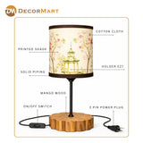 Decorative Wooden Base Table Lamp with Printed Shade – Modern Bedside Light for Home & Office(Bulb Included)