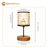 Decorative Wooden Base Table Lamp with Printed Shade – Modern Bedside Light for Home & Office(Bulb Included)