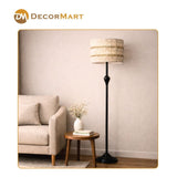 Metal Standing Led Floor Lamp With Macrame Shade (Bulb Included)