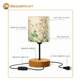 Decorative Wooden Base Table Lamp with Printed Shade – Modern Bedside Light for Home & Office(Bulb Included)