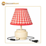 Modern Metal Table Lamp with Red Check Printed Fabric Shade