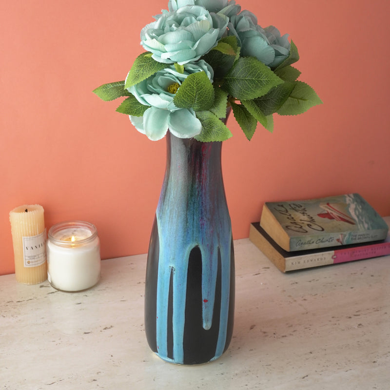 Tall Blue Layers Ceramic Vase