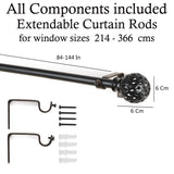 Perforated Black Metal Finial Extendable Curtain Rod Black 19MM (Hardware Included)