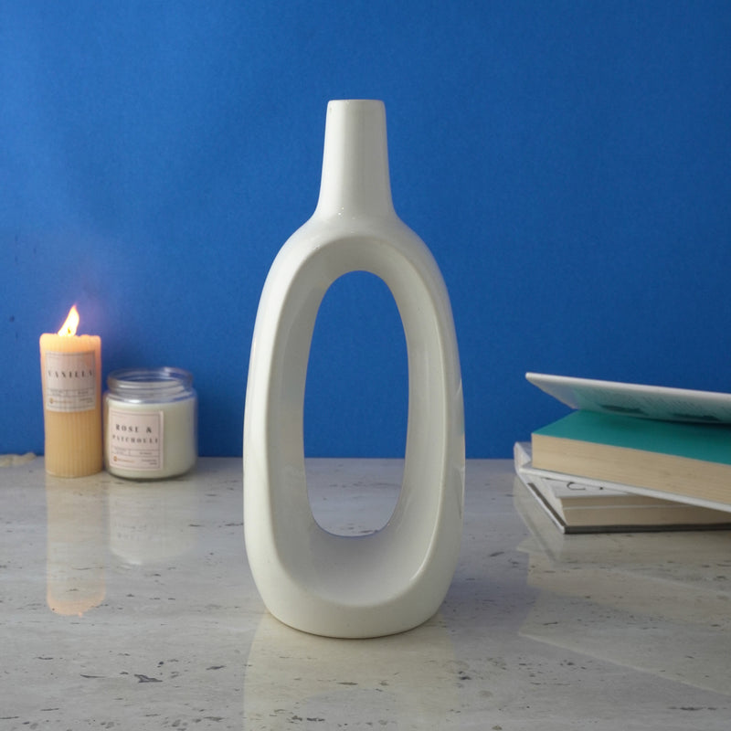 Hollow Glossy Ceramic Vase- White