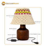 Decorative Wooden Base Table Lamp with Lampshade – Modern Bedside Light for Home & Office(Bulb Included)