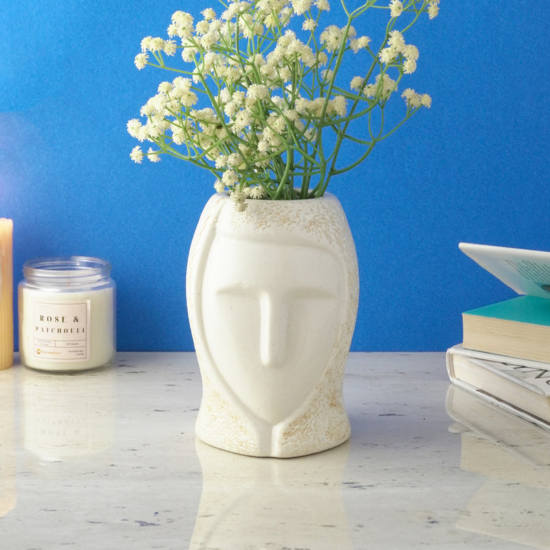 Dual-Shade Lady Face Ceramic Vase (Beige)