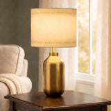 Decorative Metal Table Lamp with Printed Shade for Bedroom, Office & Home (Bulb Included)