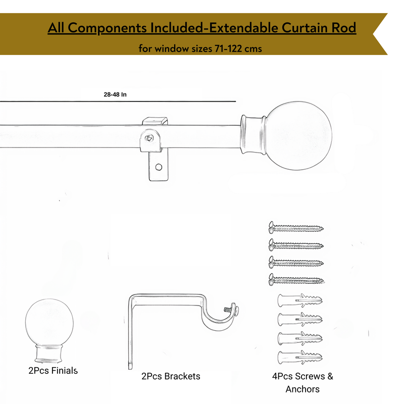 Tusky MOP Finial Extendable Curtain Rod White 19MM (Hardware Included)